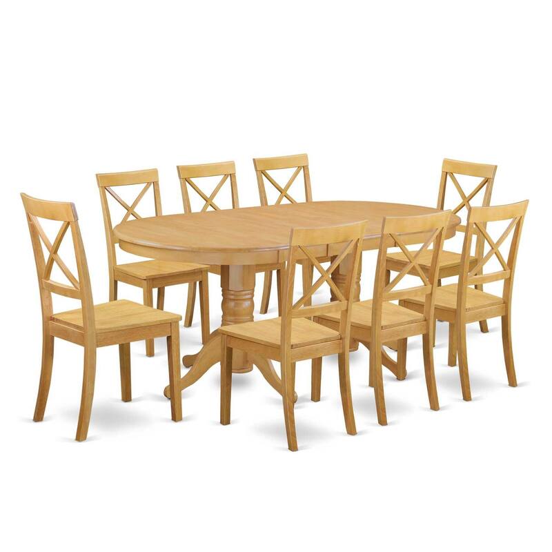 Rustic Dining Table Set - 9 Piece Oak Finish Table & Chairs - Kitchen Dinette Set - Farmhouse Style