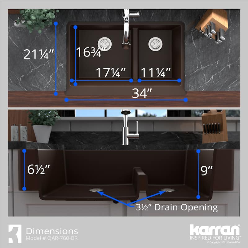 Karran Retrofit Apron-Front Quartz Double Bowl Kitchen Sink