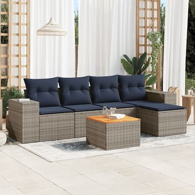 vidaXL Patio Sofa Set with Cushions Outdoor Furniture 6 Piece Poly Rattan - 21.7x 24.4x 27.2