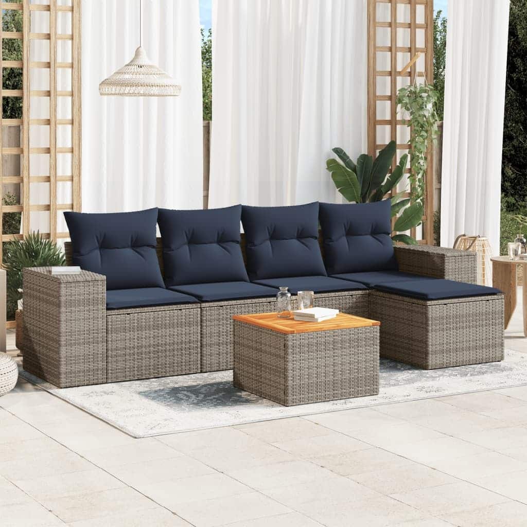 vidaXL Patio Sofa Set with Cushions Outdoor Furniture 6 Piece Poly Rattan - 21.7x 24.4x 27.2