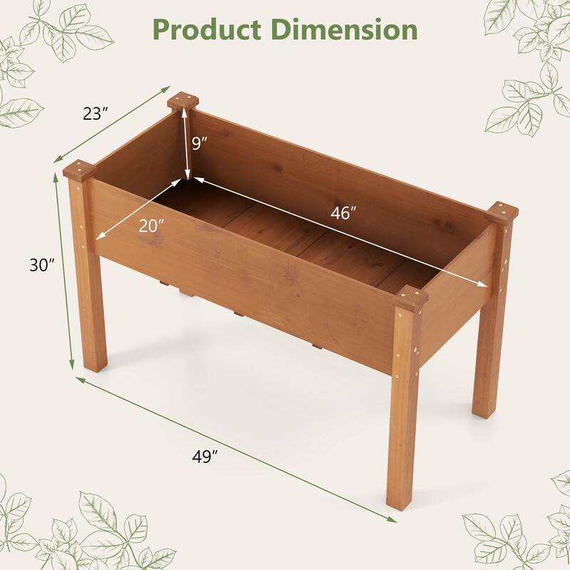 Gymax Raised Garden Bed Elevated Fir Wood Planter Box w/ Drain Hole