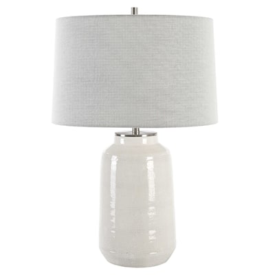 Crackle Glossy Table Lamp with Tapered Shade - 25.75" - White and Gray