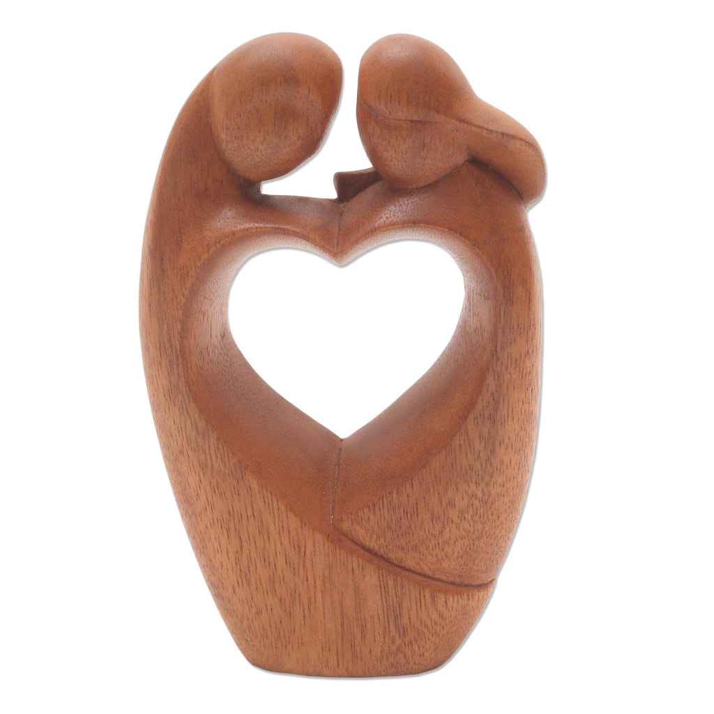 Wood sculpture, 'Loving Couple' - 7.75" H x 4.7" W x 1.2" D