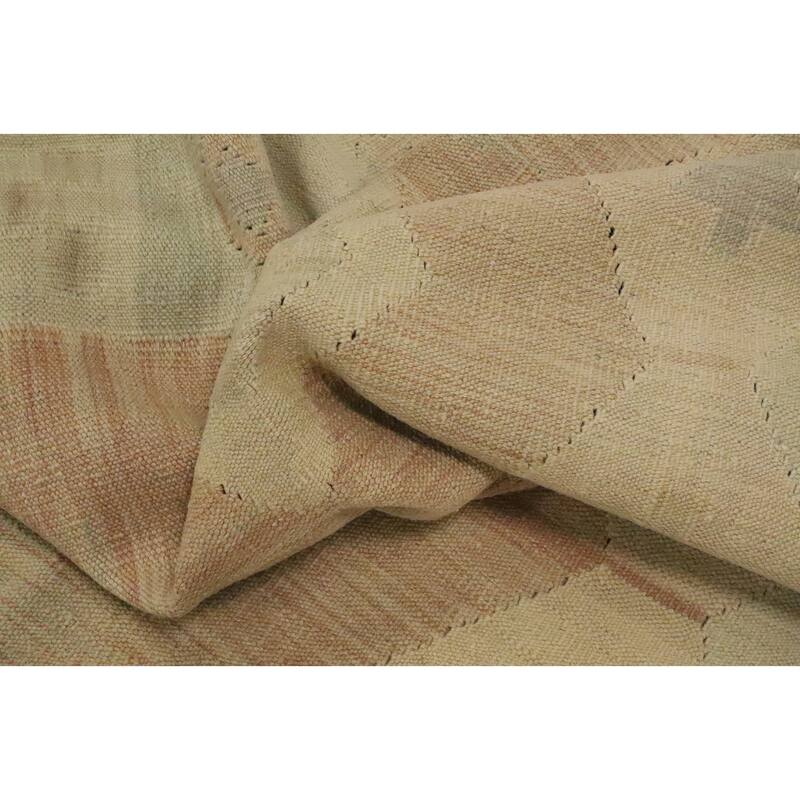 Hand Woven Oriental 100% Wool Carpet Southwestern Tribal Beige & Ivories Kilim Area Rug - 9' 7'' X 8' 1''
