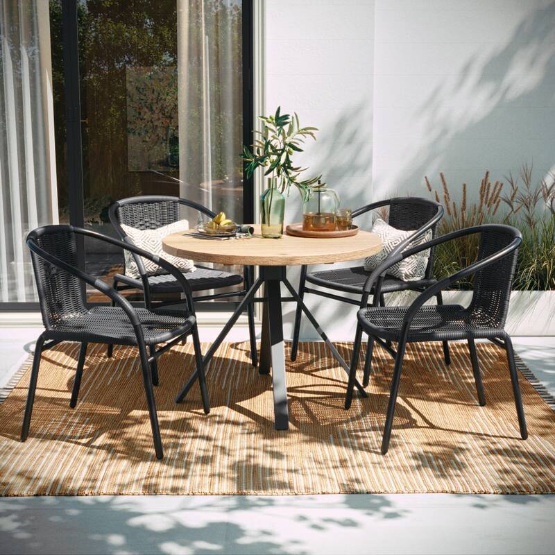 Indoor/Outdoor Stacking Rattan Restaurant Patio Chairs (Set of 4)