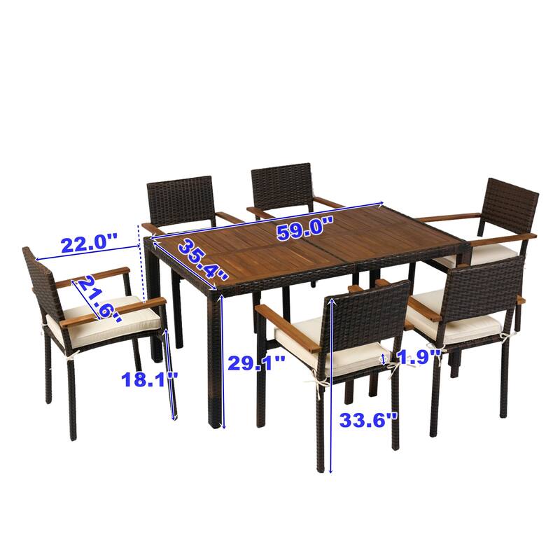 7 Pieces Outdoor Dining Set, Patio Conversation Set with 6 Chairs, Outdoor Table and Chairs Set with Cushion