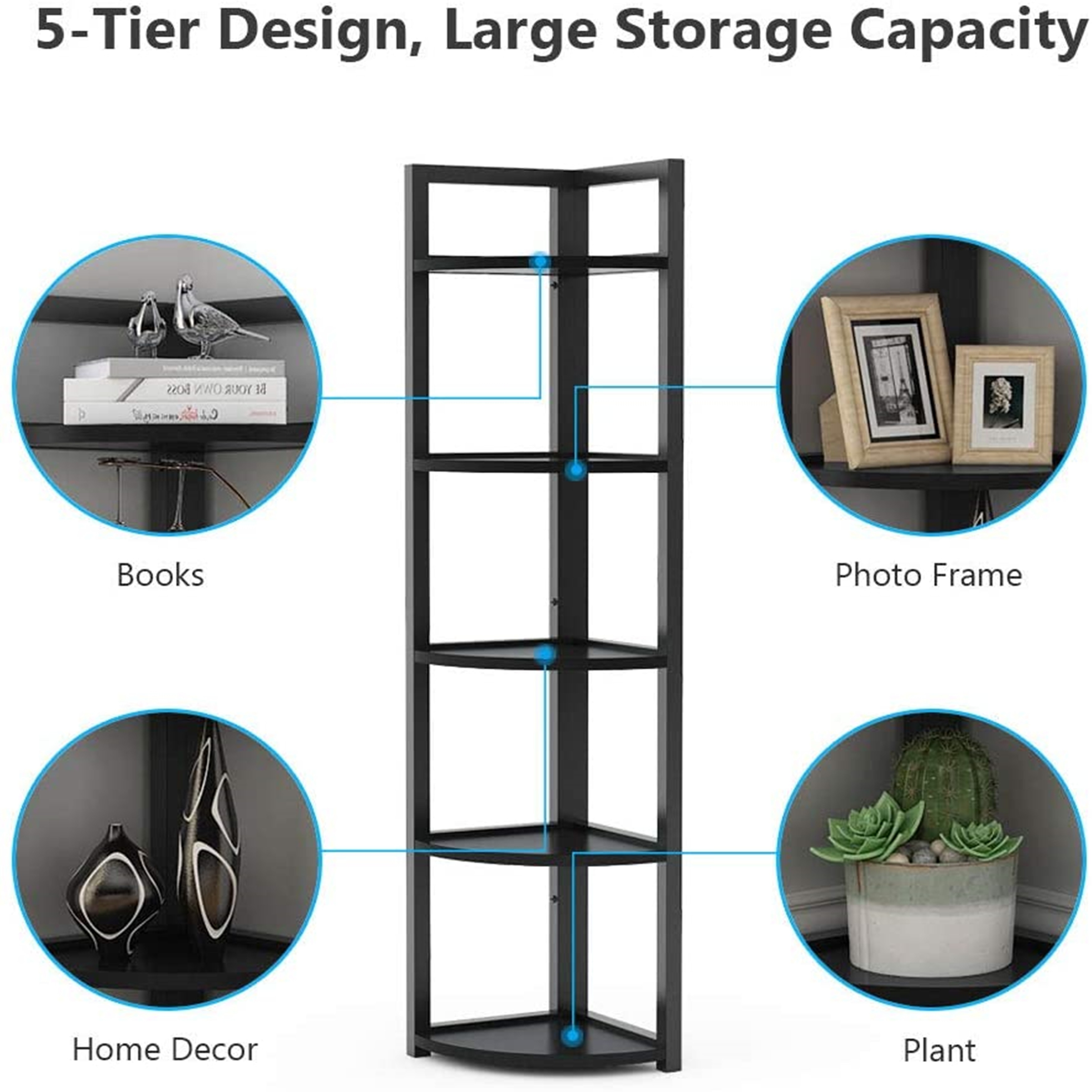 5-Tier / 6-Tier Corner Shelf Small Bookshelf Storage Rack for Small  SpaceWhite / 5-Tier