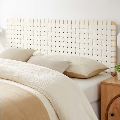 Ditmas Solid Wooden Off-White Leather Basket Weaved Queen Size Headboard