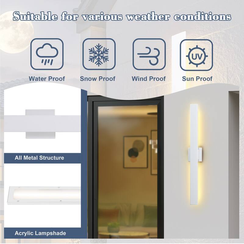 2Pack Outdoor Hardwired Bar Wall Light Linear Sconce with LED Source