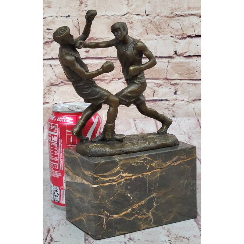 Boxers Boxing Sparring Bronze Metal Sculpture Figures Original Art On Marble Base