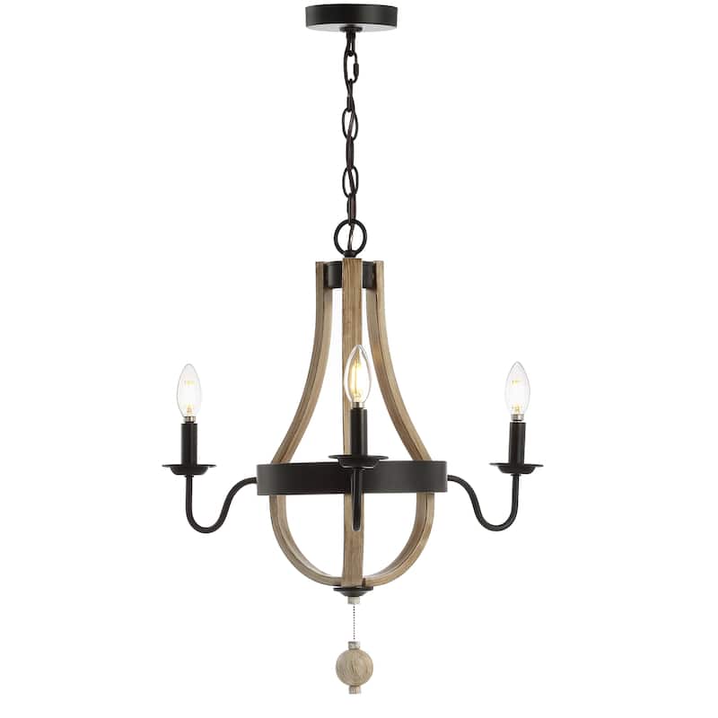 SAFAVIEH Lighting Rozella Adjustable 3-Light LED Black Pendant - 23" x 23" x 29.5-91.5" - Black/Brown - 23Wx23Dx92H