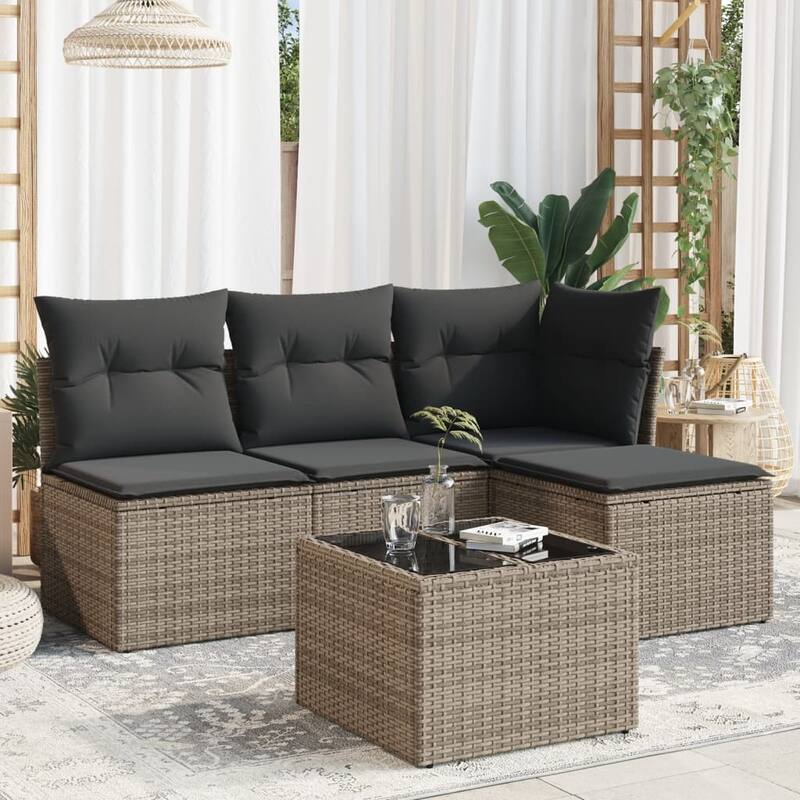 vidaXL Garden Sofa Set Grey PE rattan 5 Piece Modular Garden Sofa Set - 21.7 x 21.7 x 14.6