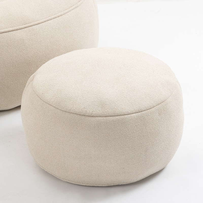 Beige Modern 40" Microfiber Upholstered Accent Chair with Ottoman and Padded Foam Padding Compressed for Living Room