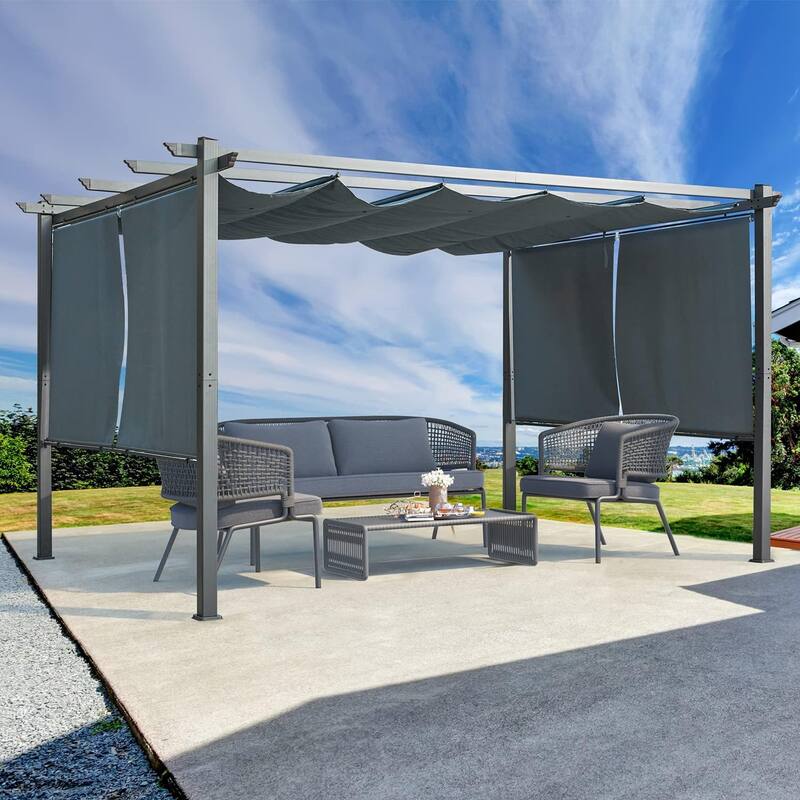 EROMMY 10' x 13' Outdoor Pergola with Retractable Canopy, Aluminum Frame, Patio Metal Shelter with Sun Shade Canopy