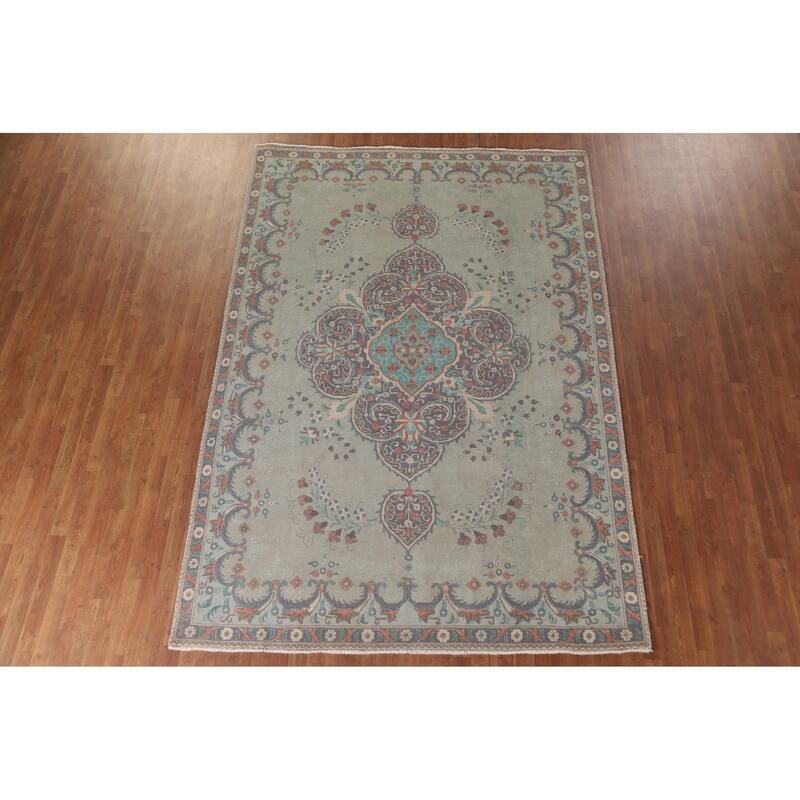 Hand Knotted Oriental 100% Wool Carpet Traditional Medallion Green Tabriz Area Rug - 10' 9'' X 7' 6''