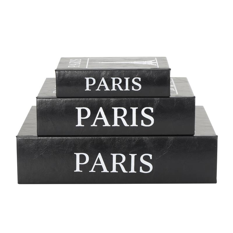 Faux Leather or Linen Fabric Book Storage Box - Set of 3 White, Beige, Black, Red or Light Gray - Roche River Decor