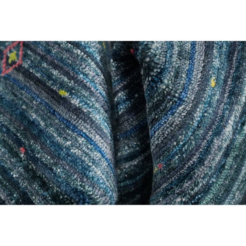 Hand Knotted Oriental Viscose Silk Carpet Tribal Animal Pictorial Navy Blue & Blues Gabbeh Area Rug - 5' 9'' X 6' 3''