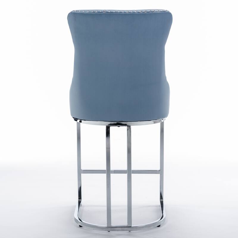 Roomfitters Velvet Counter Height Bar Stools Set of 2, Tufted Upholstered Bar Chairs with Nailhead Trim and Chrome Metal Base