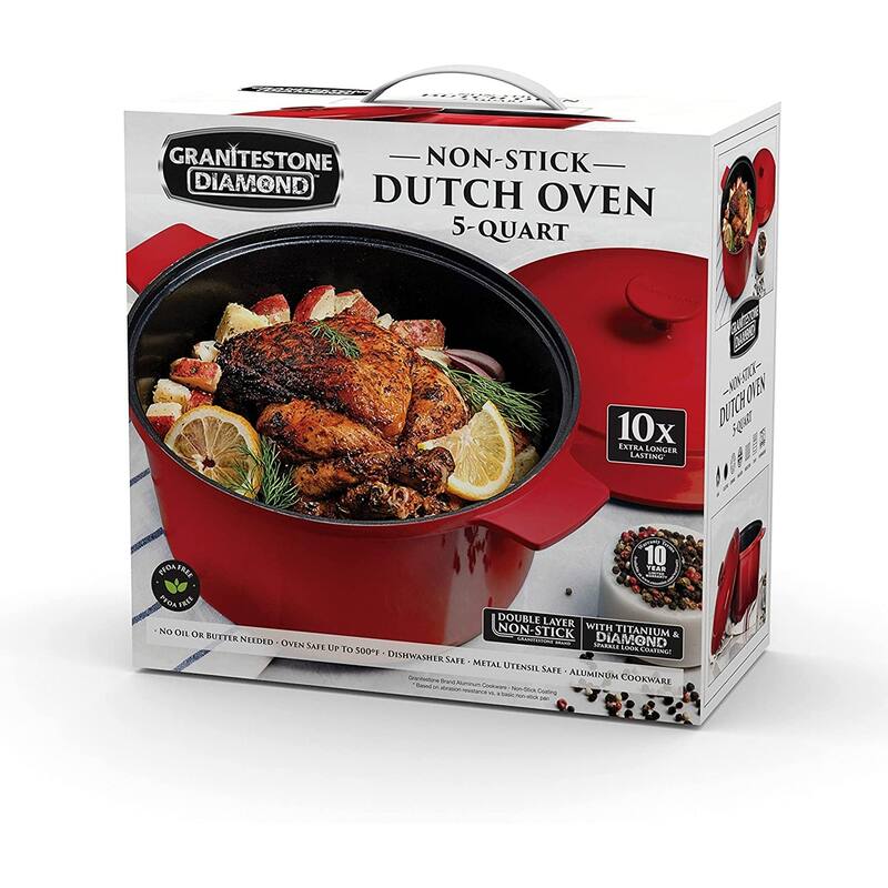 Granitestone Dutch Oven 5 Qt Nonstick Cooking Pot With Lid