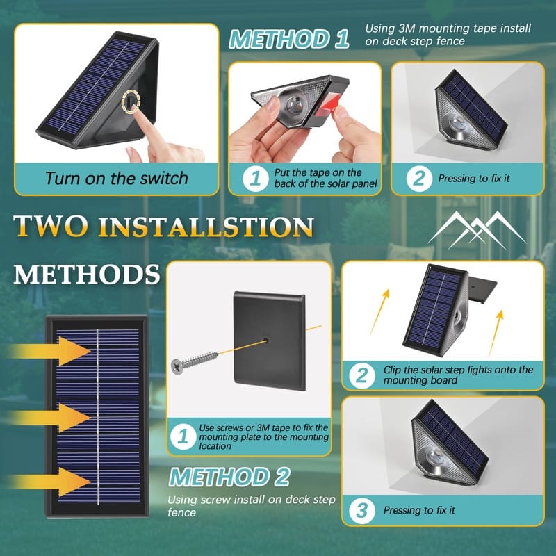 2 Pack Outdoor Warm White Step Lights Outdoor Solar Powered Waterproof