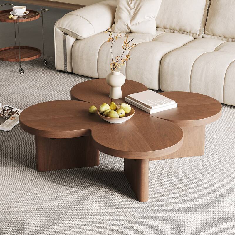 Modern Wood Coffee table, Mid Century Wood Side Table for Living Room, 2 Pieces