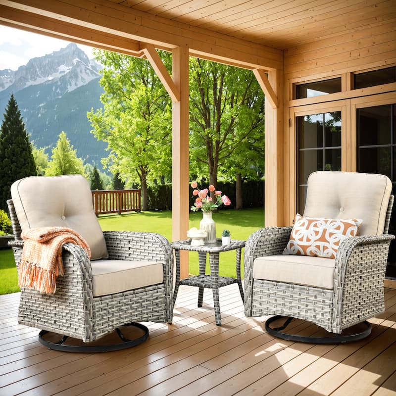 XIZZI 3-piece Outdoor Patio Wicker Swivel Chair Bistro Set - VNC - Beige