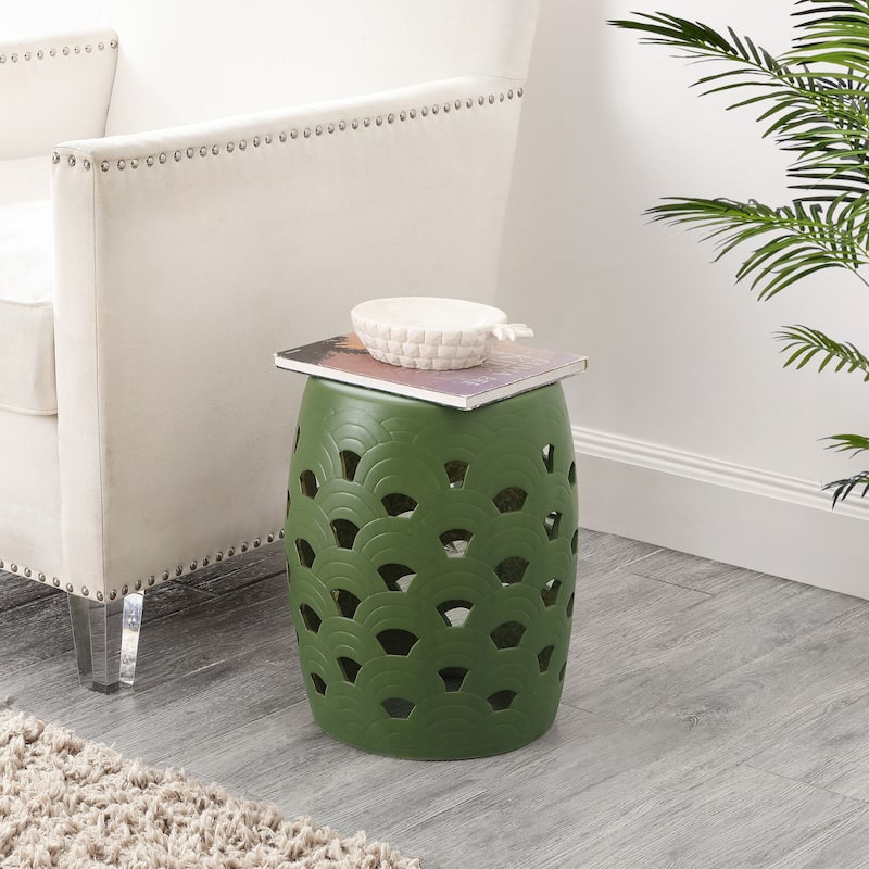SAFAVIEH Felicia Ceramic Decorative Garden Stool (Fully Assembled) - Moss Green