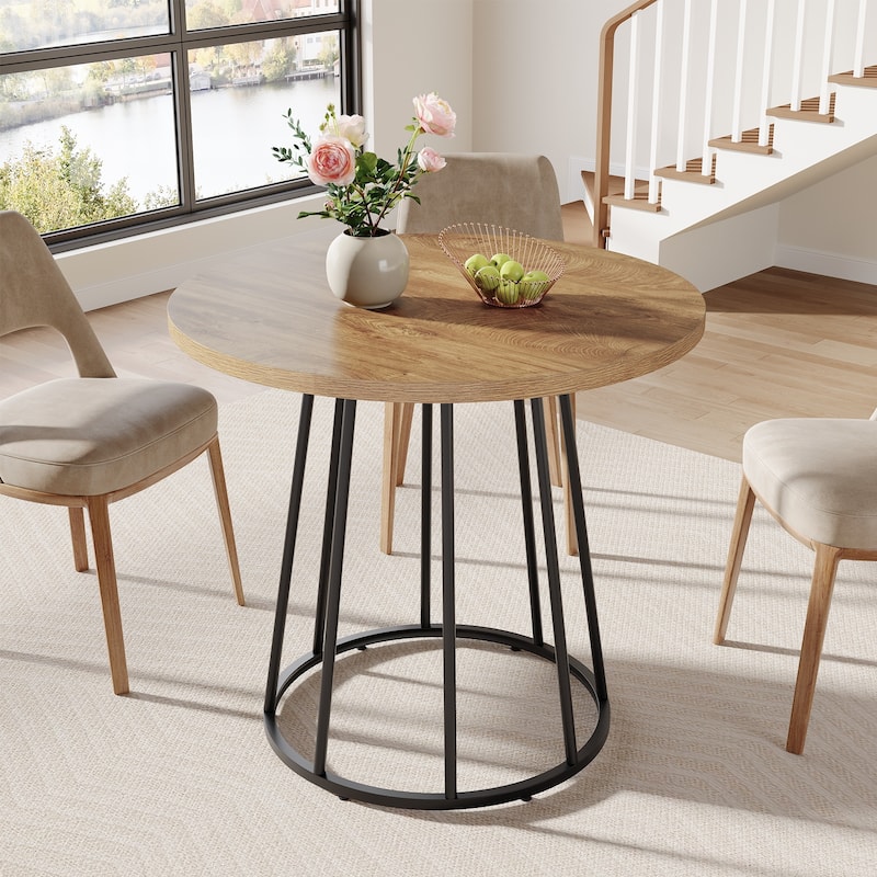 31.5" Round Dining Table, Small Kitchen Dinner Table with Metal Base