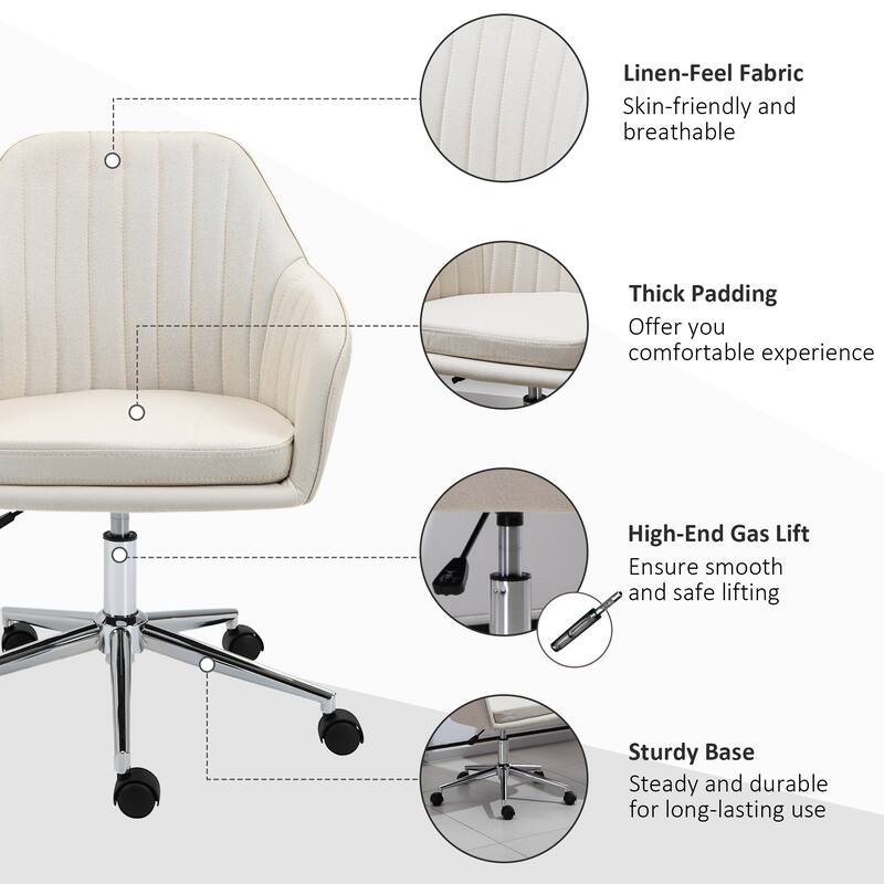 Mid-back Office Chair Fabric Home Office Chair with Rotating wheel amd Backrest, for Living Room, Bedroom