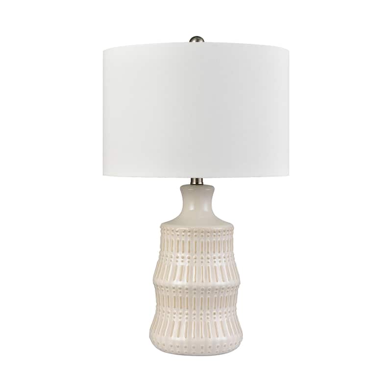 Elk Home Dorin White Glazed With White Linen Drum Shade Table Lamp