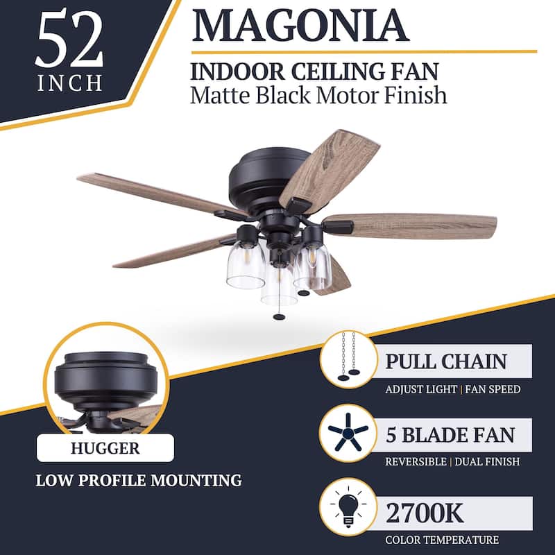 52" Prominence Home Magonia Indoor Traditional Farmhouse Ceiling Fan with Pull Chains, Dry-Rated