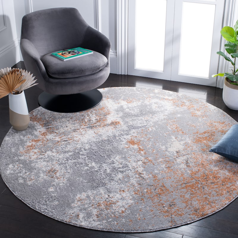 SAFAVIEH Aston Adosinha Modern Abstract Rug - 6'7" Round - Grey/Rust