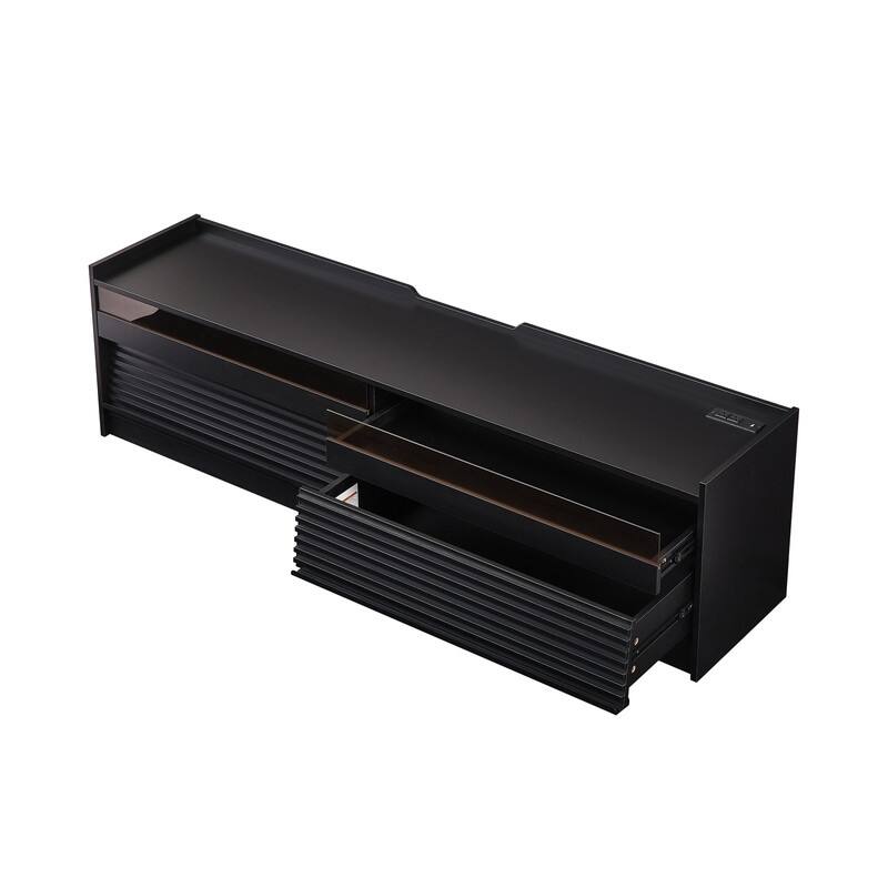 Sleek Entertainment Center – Smart Storage Drawers + Charging Station + LED Accent Lighting in Premium Finish
