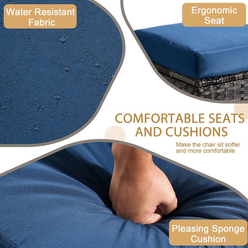 Outdoor 17.7" W Square Rattan Ottoman Patio Ottoman with Seat Cushion