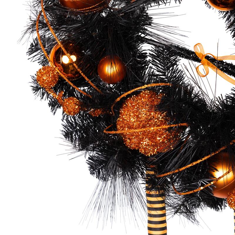 Witch and Pumpkins Glittered Artificial Halloween Wreath - 24" - Unlit