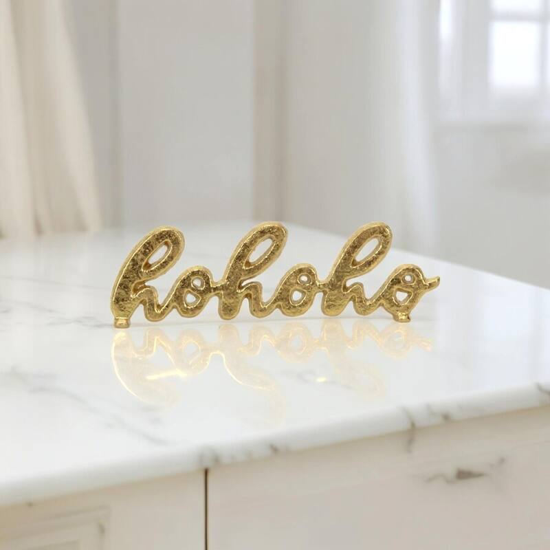 Handcrafted Cast Iron "hohoho" Christmas Sign - 8.5" - Gold