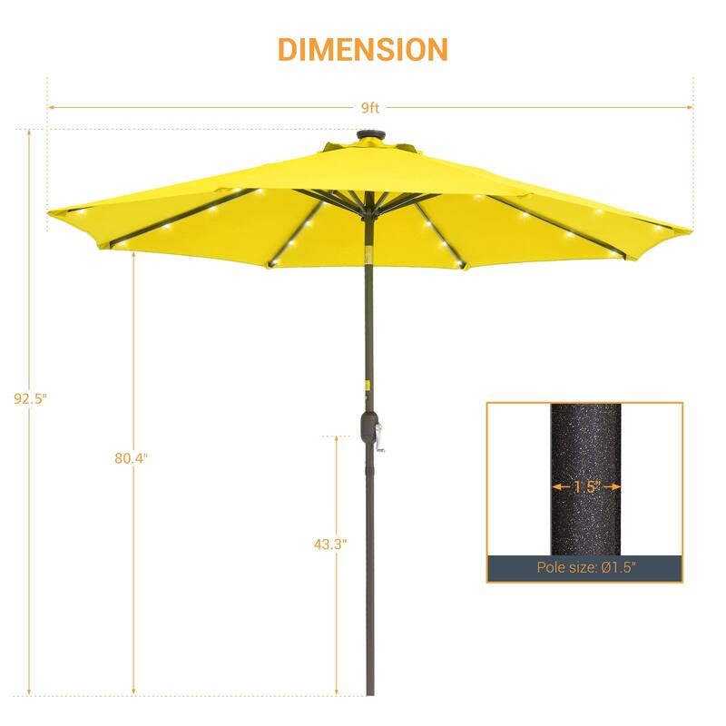LIVOOSUN 9Ft Patio LED Market Umbrella Outdoor Table Steel Umbrella