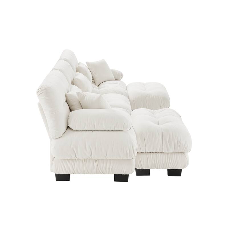 GDFStudio - Thalassian Chenille Cloud Inspired 3 Seater Sofa with Dual Ottomans