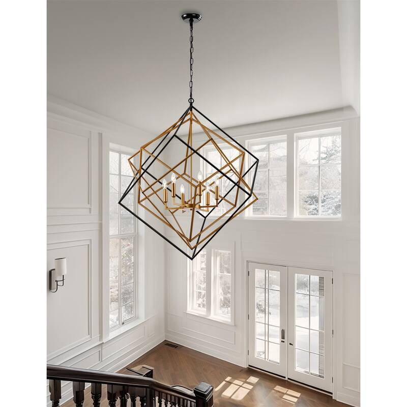 6 Light interlocked Geometric Cube Chandelier Double Touch Finish - Gold / Black