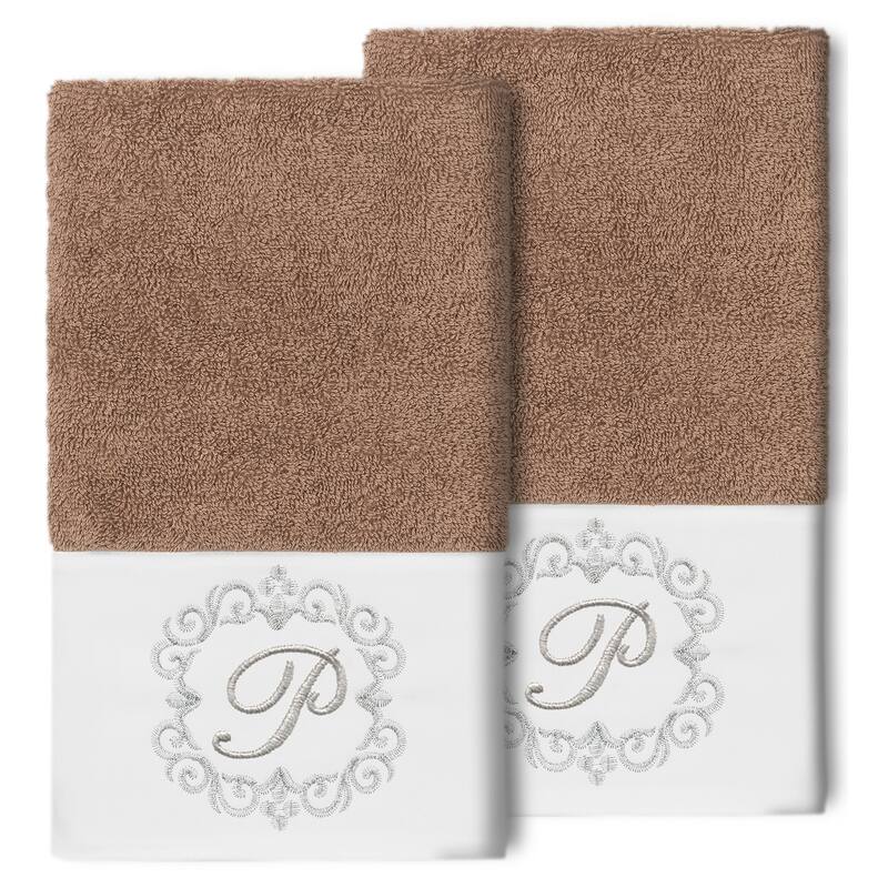 Authentic Hotel and Spa 100% Turkish Cotton Monica 2PC Embellished Hand Towel Set - P - Latte