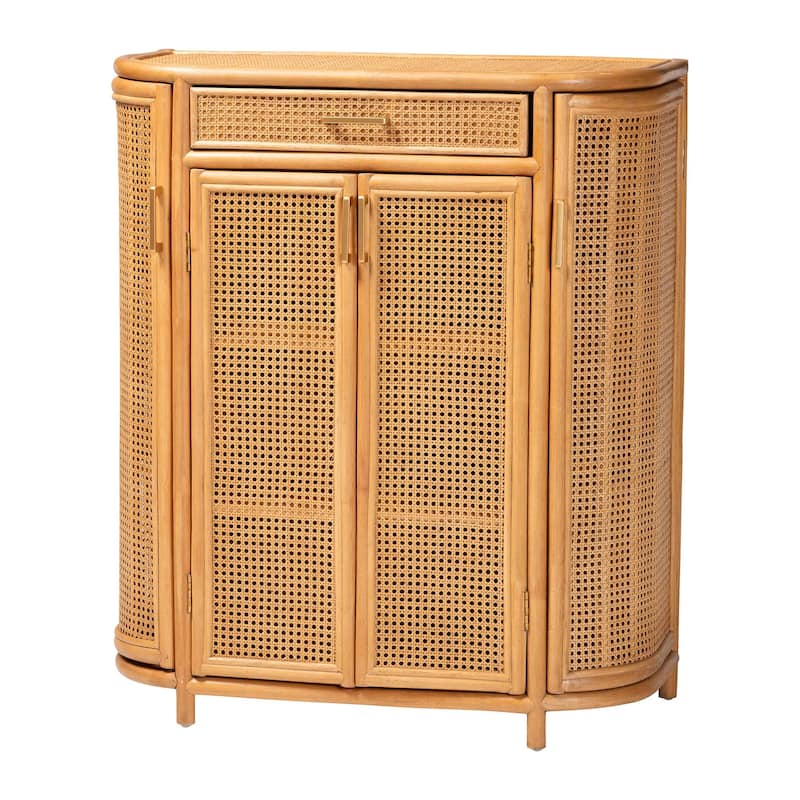 McKenna Natural Rattan Storage Cabinet - Handwoven Wicker Accent Cabinet, Boho Coastal Style for Living Room or Entryway - Light Honey/Gold
