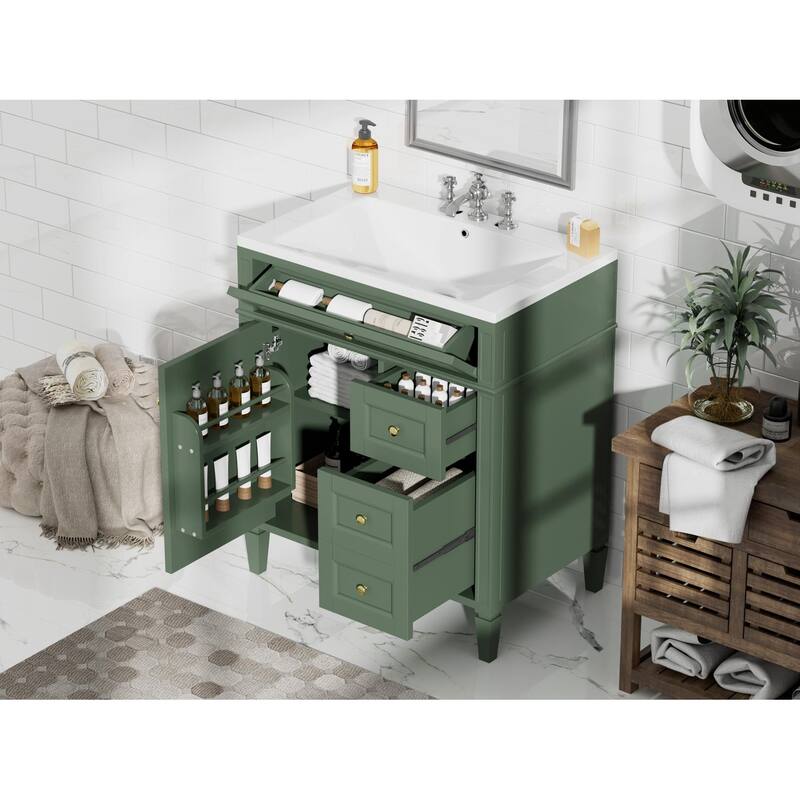 Roomfitters 30 Inch Bathroom Vanity with Sink, Modern Storage Cabinet with 2 Drawers and Tip Out Drawer