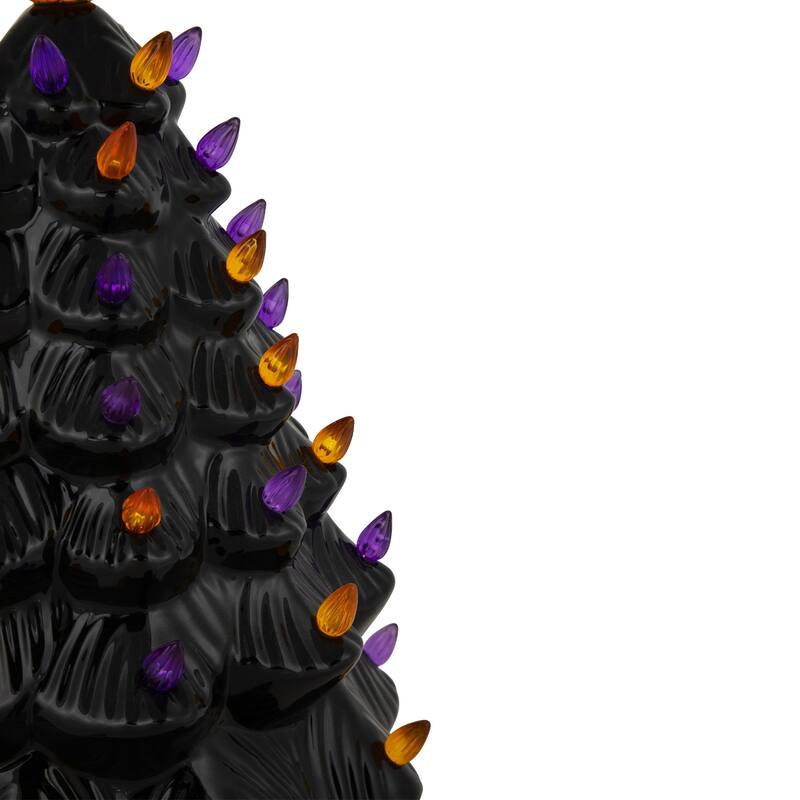 LED Lighted Ceramic Halloween Tree with Pumpkin - 14.75" - Black