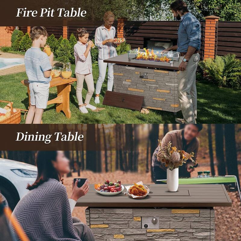 43" Propane Fire Pit Table, 50,000 BTU Faux Stone Fire Pit for Gatherings, CSA Certified Fire Table