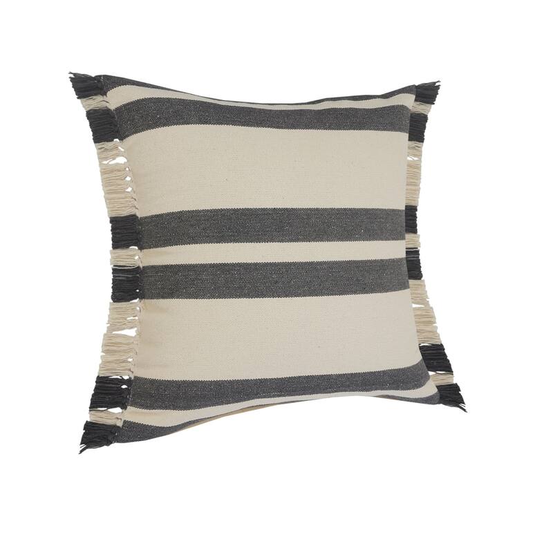 20" Gray and White Double Striped Square Throw Pillow
