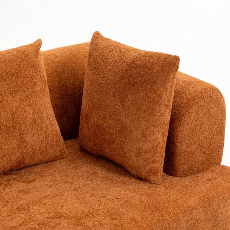 96" Boucle Fabric Sectional Sofa with Four Pillows, No Assembly Required