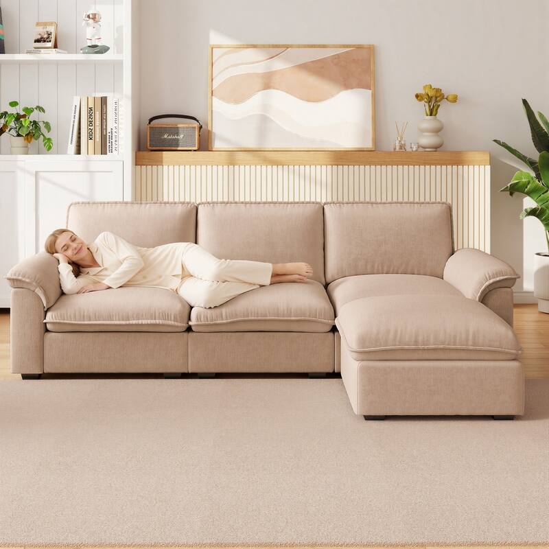 102" L-Shaped Chenille Sectional Sofa with Movable Ottoman