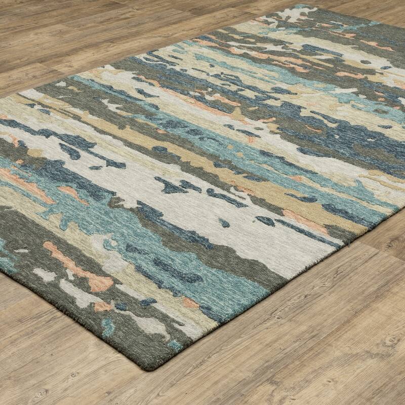 Style Haven Kitt Handmade Wool Abstract Layers Grey/ Blue Area Rug