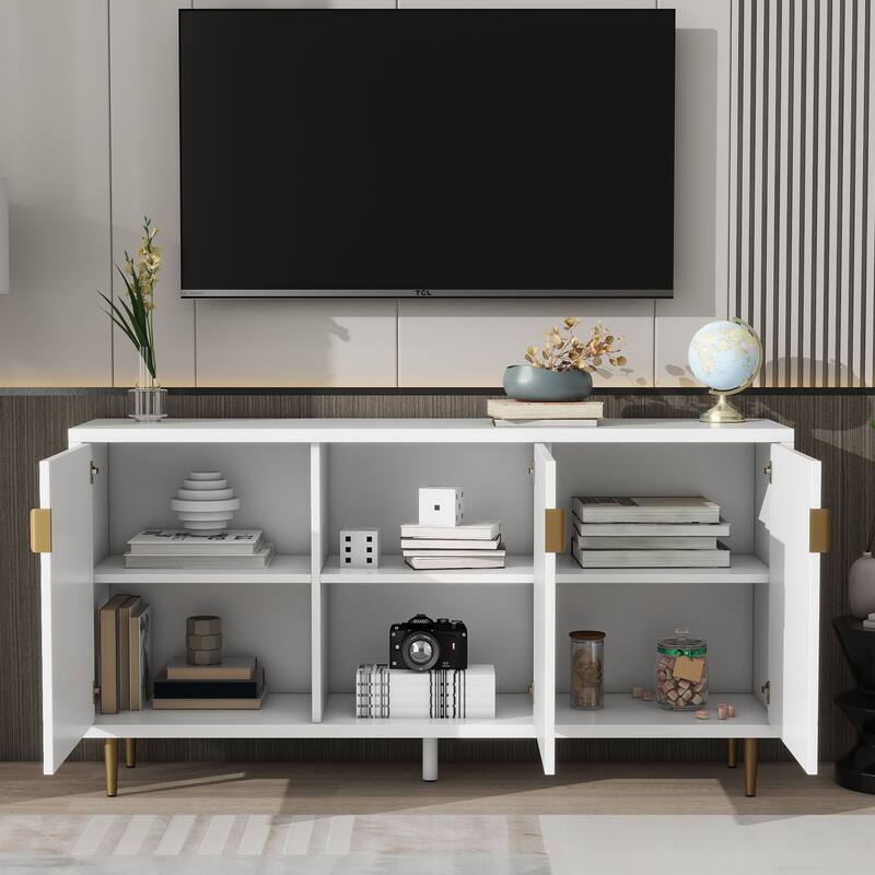White 65" Modern TV Stand with 3 Doors & Adjustable Shelves for 70" TVs