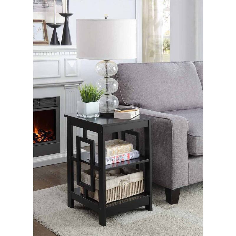 Town Square End Table with Two Tier Storage Shelves and Open Concept Frame, Stylish Transitional Accent Table for Living Room